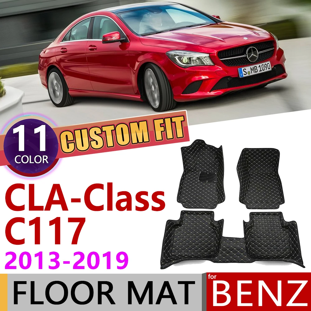 Кожаный автомобильный коврик на заказ для Mercedes Benz CLA Class C117 2013~ C 117 5 мест, коврик для ног, аксессуары для ковров 180 200 220 260