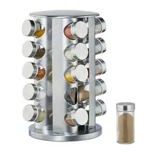 Вращающаяся стойка для приправ из нержавеющей стали с 20 бутылочками, стеклянная мутилфункциональная полка для приправ, кухонные гаджеты для приправ