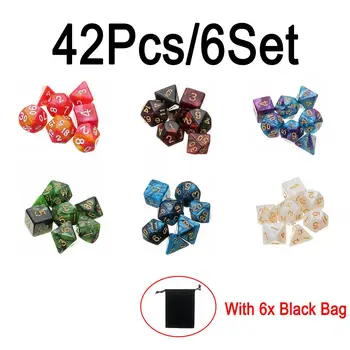 

42Pcs 6Set Multi-side Acrylic Polyhedral Dice with Bag For DND RPG MTG Role Playing Board Game D20 D10 D12 D8 D6 D4