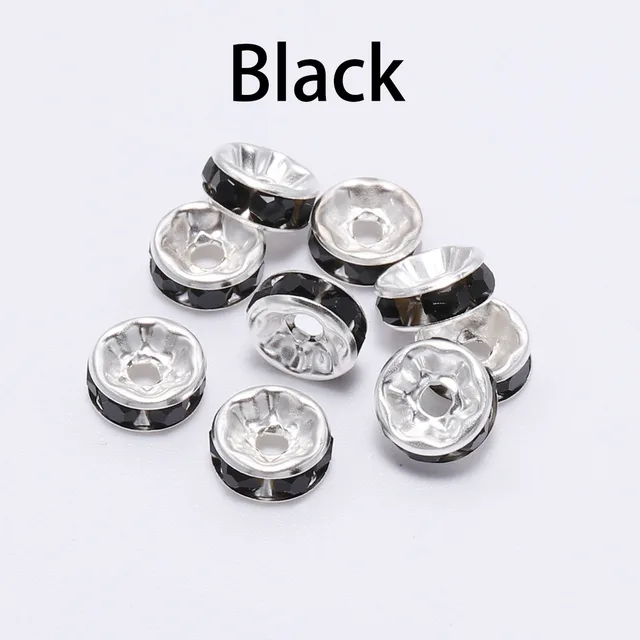 50pcs/lot 4 6 8 10mm Gold  Rhinestone Rondelles Crystal Bead Loose Spacer Beads for DIY Jewelry Making Accessories Supplie Black
