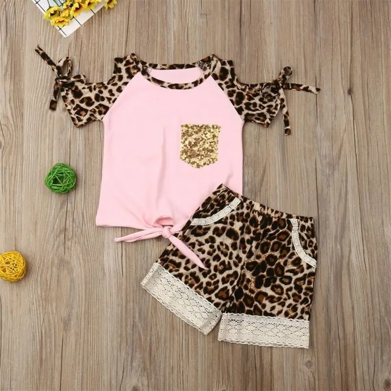 

US Autumn 1-5 T Clothes Baby Girl Clothes Cotton Print T-shirt Short Pants Kids Outfit Set Clothes 2pcs