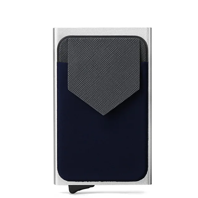Мужской алюминиевый кошелёк с задним карманом ID карты держатель Rfid Блокировка мини тонкий металлический кошелек Автоматический чехол для кредитных карт протектор - Цвет: silver-blue
