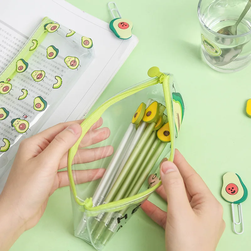 

1X Kawaii Cute PVC Hello Avocado Pencil Case Pencil Bag School Office Supply Student Stationery Kids Gift