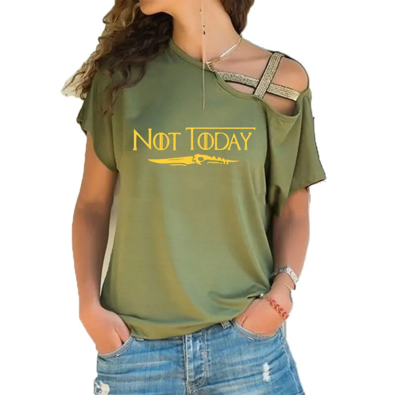 NOT TODAY Ария Старк Игра престолов футболка безликая женская футболка дом Старк хлопок Лето неровный скеш Крест повязки Топы - Цвет: 4