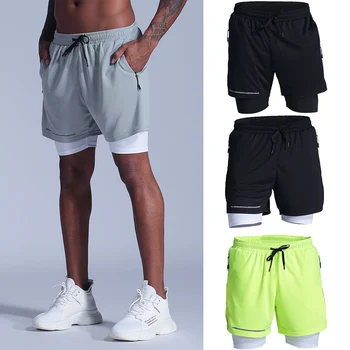 

New Men Running Shorts 2 in 1 Sports short pant Jogging Fitness Shorts Training Quick Dry Gym Shorts Sporting Short Zip Pockets