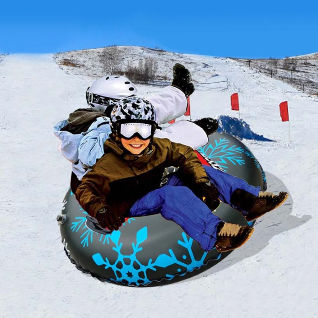 47'' Floated Skiing Board Inflatable Snow Tube Snow Rider Sled w/ Handles Bottom Children Adult Outdoor Snow Tube Skiing Access