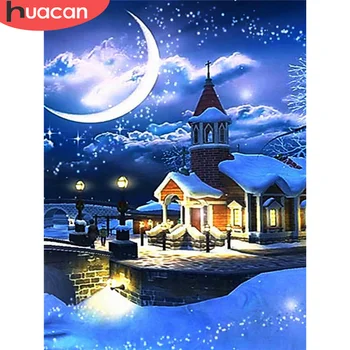 

HUACAN 5D Diamond Painting House Needlework Cross Stitch Diamond Embroidery Landscape Winter Mosaic Art Home Decor