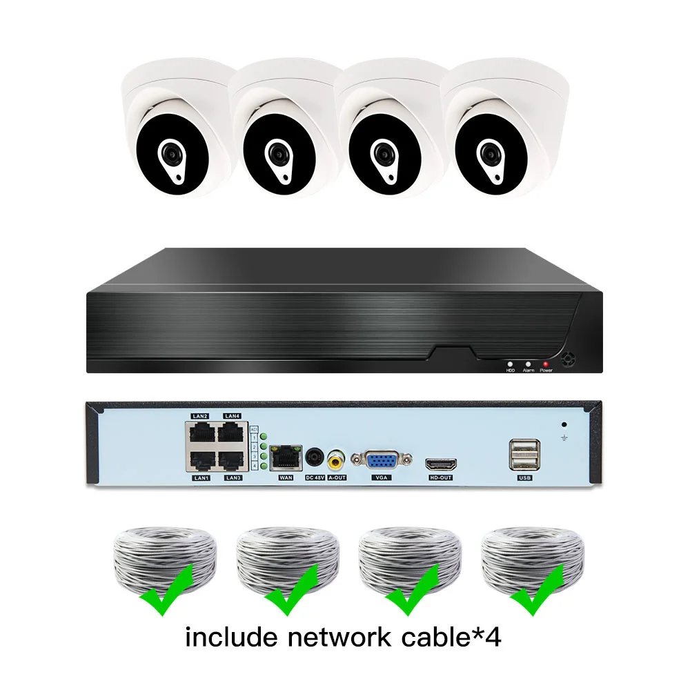4ch 5MP POE комплекты H.265 система видеонаблюдения PoE NVR домашняя купольная IP камера сигнализация видеонаблюдения Видео P2P P6Spro 2MP комплекты - Цвет: 4cams add cable