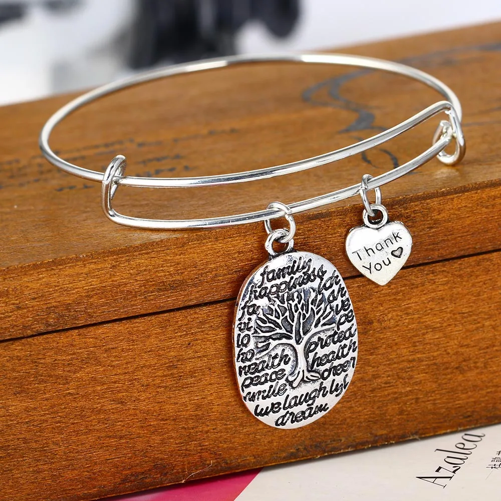 12 шт Дерево жизни браслеты сердце Спасибо круглые браслеты с подвесками провод Регулируемый расширяемый семья подарки другу Горячие