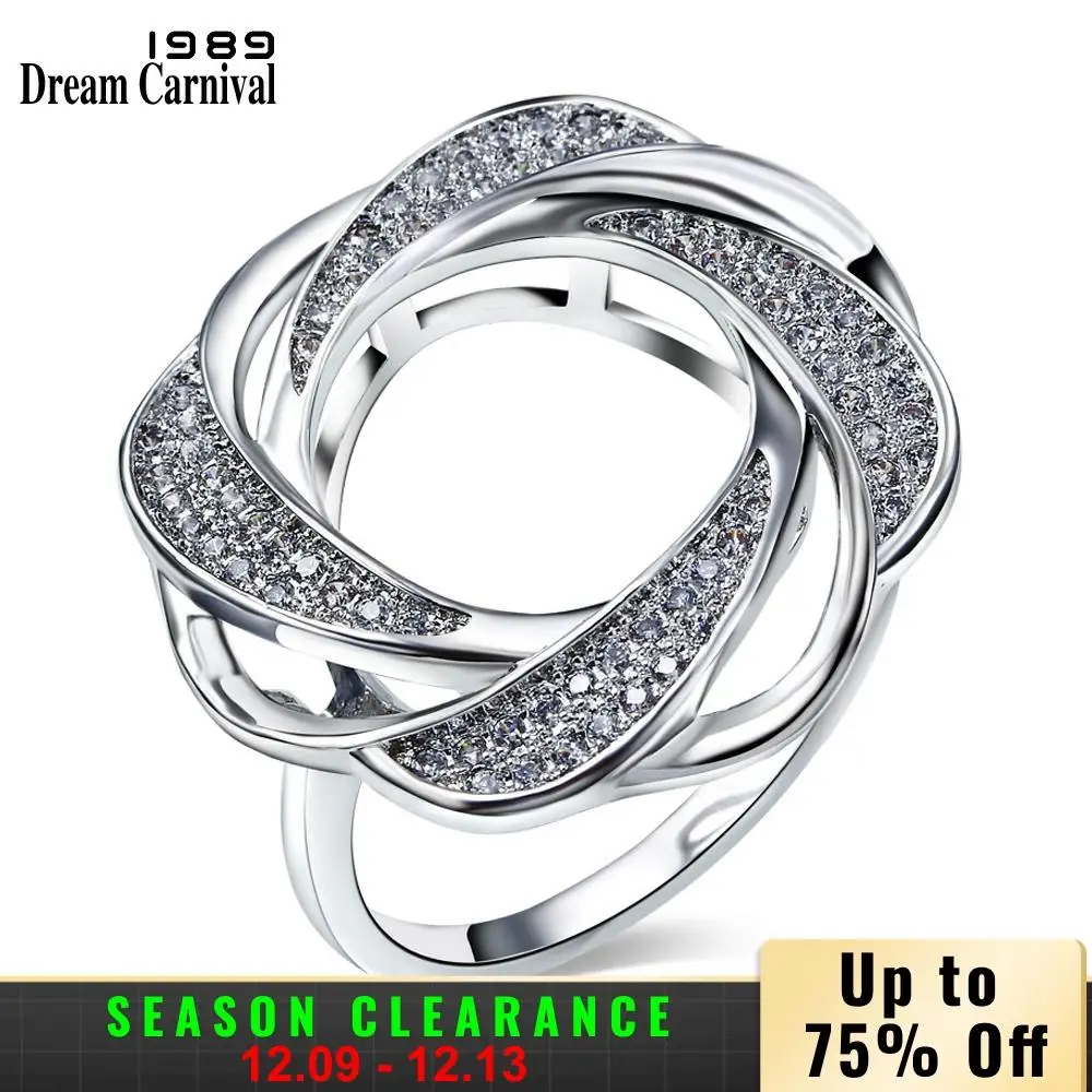 Dreamcarnival 1989 полые цветок кольцо для Для женщин CZ проложили Rhodium Gold Цвет Кружение Дизайн deluxe bagues Femme anillos Mujer