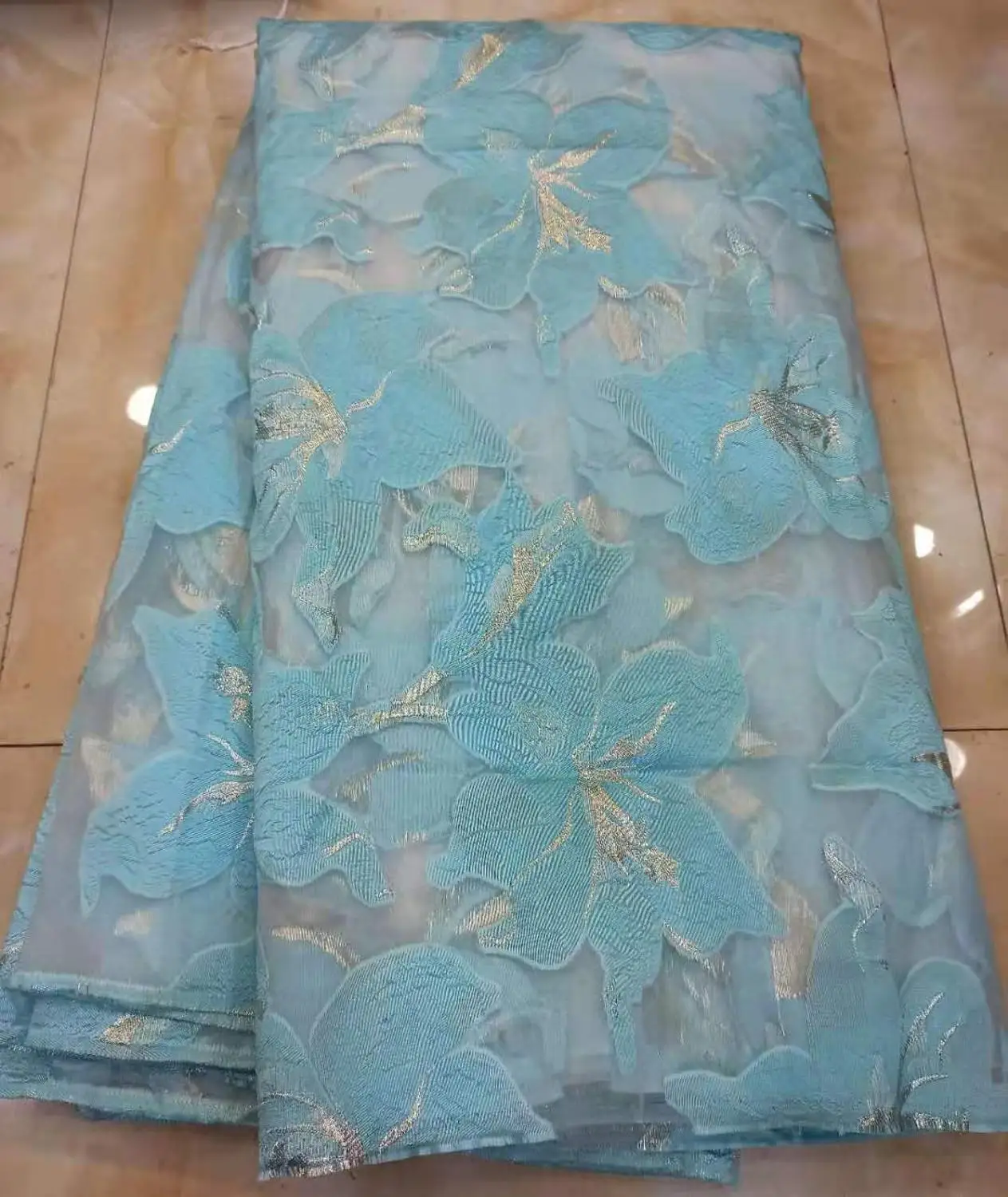 Hot French Nigerian sequins net lace African tulle mesh fabric high quality for party wedding dress 5yards/lot Sky blue | Дом и сад