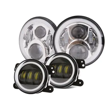 

7" Black/Silver LED Headlights High Low Beams+ 4" LED Combo Fog Lights Compatible for Jeep Wrangler 97-2018 JK TJ LJ DOT Approve