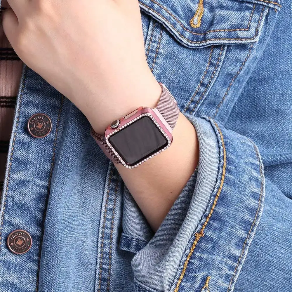 Чехол для apple watch, ремешок для apple watch 5, 4, 3, 44 мм, 40 мм, iwatch, ремешок 42 мм, 38 мм, Блестящий Алмазный защитный чехол для экрана, бампер
