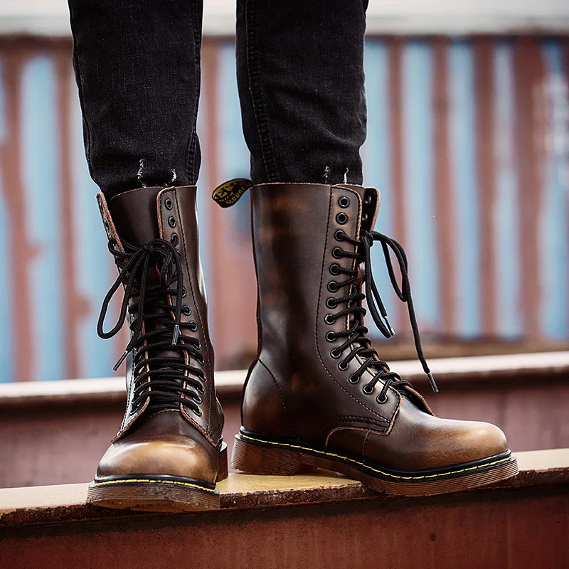 

Martin boots men's high boots plus velvet warm leather retro England tide boots couple shoes casual motorcycle leather boots