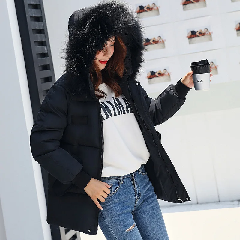

Photo Shoot 2019 Autumn & Winter New Style down Jacket Women's Korean-style Short Large Fur Collar Loose-Fit Students BF Cotton-