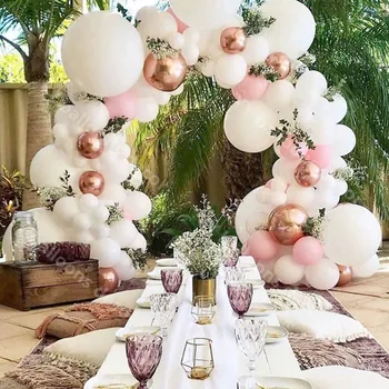 

140pcs Balloon Garland Arch 4D Round Rose Gold Mixed Pink White Latex Balloons Strip Chain for Birthday Wedding Decoration S6XN
