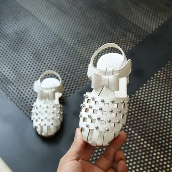 

Fashion Summer Children's Covered-toes Beach Sandals Casual Butterfly-knot Beading Soft Flats For Kids Girls Bowtie Beach Shoes