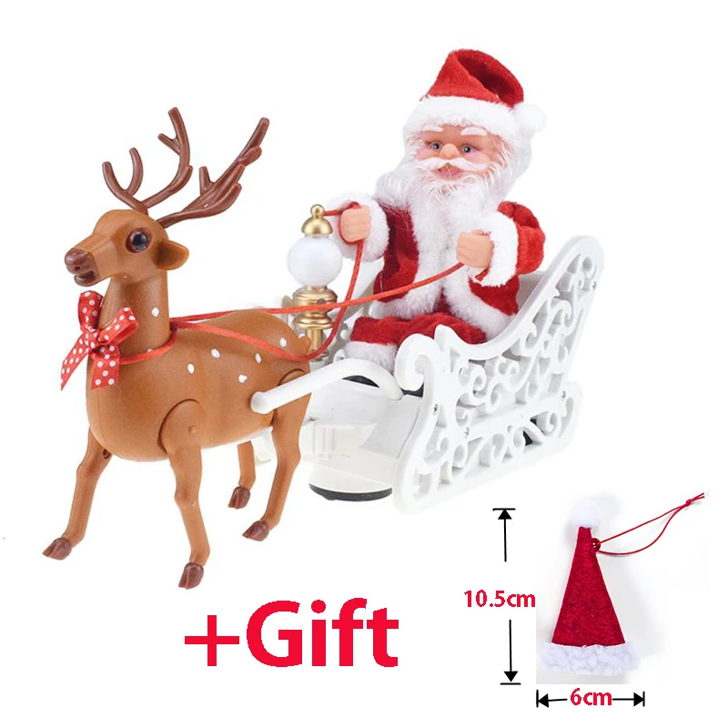 

Free Hat Gift! Santa Claus Doll Elk Sled Toy Universal Electric Car With Music Children Kids Electric Toy Doll Home Xmas Decor