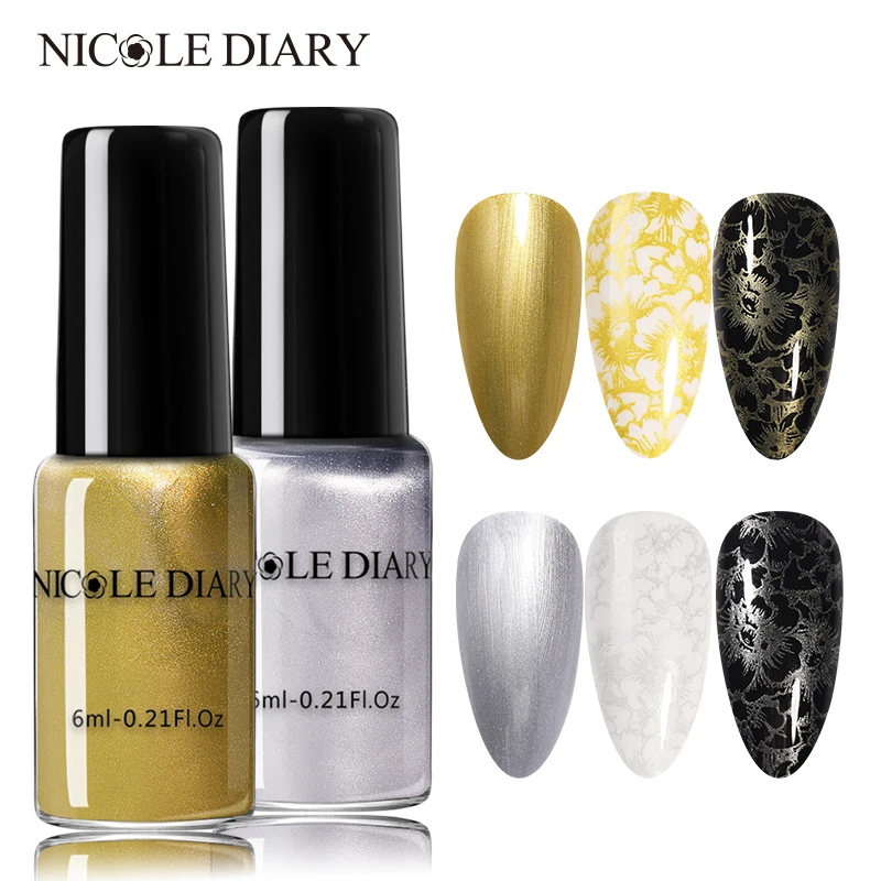 NICOLE DIARY Metallic Stamping Nail Polish Gold Silver Mirror Effect Nail Art Varnishes Blue Purple Stamp Polish for Plates nail polish