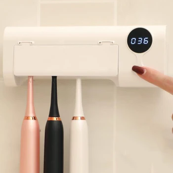 

New UV Light Toothbrush Toothpaste Dispenser Sterilizer Wall Mounted Holder Rack Bathroom Supply Useful Toothbrush Sanitizer