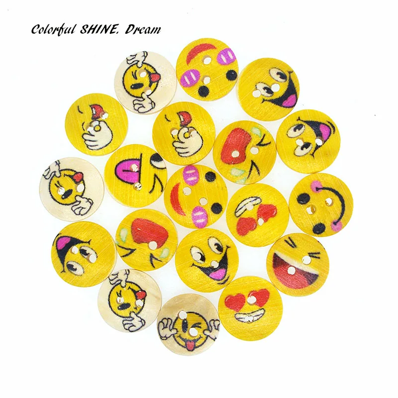 20PCs Wholesale Natural Wooden Buutons Round Smiling Face Design Scrapbooking Sewing Accessories DIY Craft 2 Holes 15mm Dia. | Дом и сад