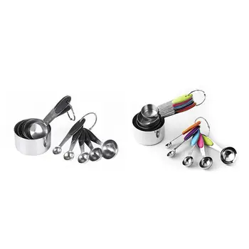 

10pcs Measuring Cup Stainless Steel Kitchen Measuring Accessories Spoon Tool Scoop Handles Coffee Set Measuring For Baking E8I5