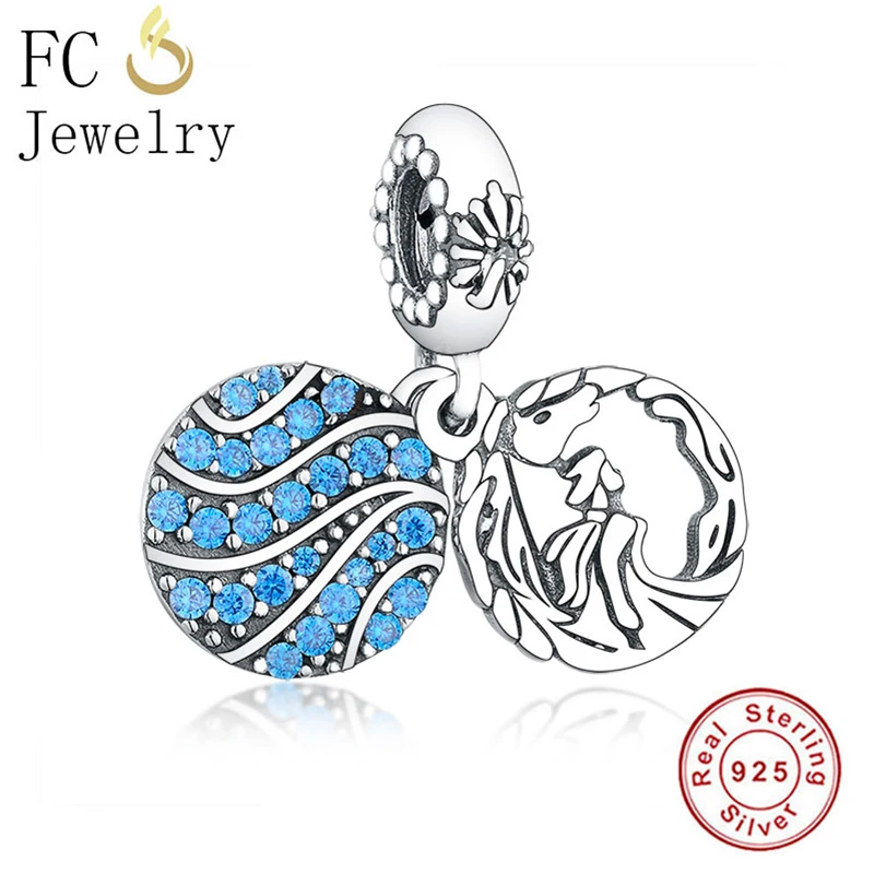 

FC Jewelry Fit Original Pandora Charm Bracelet 925 Silver Elsa & Nokk Horse Blue Bead Making Christmas Women Winter Berloque New