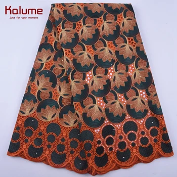 

Kalume 2020 African Swiss Cotton Lace Fabric Hole Nigerian Swiss Voile Lace Fabric With Stones For Nigerian Sewin Party 2000