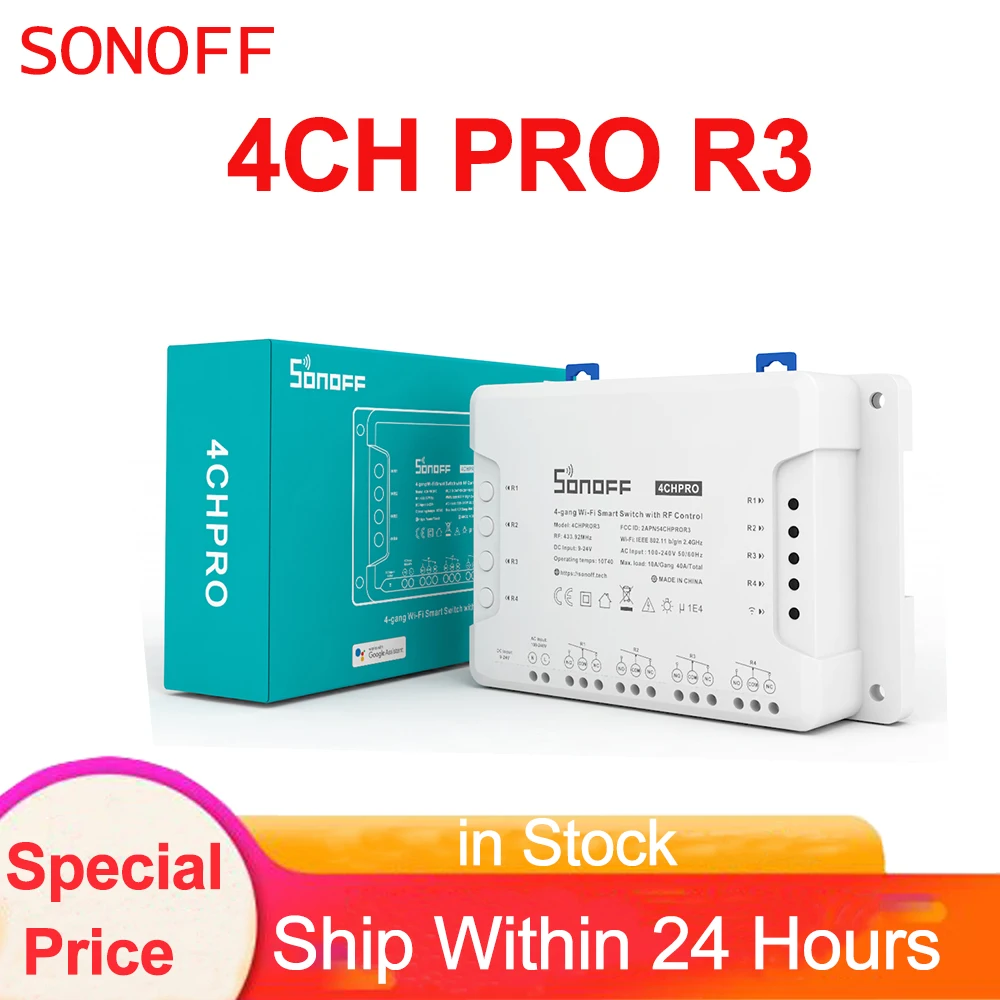 Sonoff 4CH WIFI Remote Switch Home Automation Din Rail Mounting 433Mhz Control 