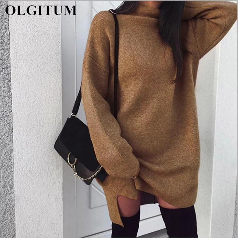 Winter Long Sleeve Women Sweatshirt Dress 2020 Fashion Turtleneck Knitted Dresses Casual Plus Size Pullovers | Женская одежда