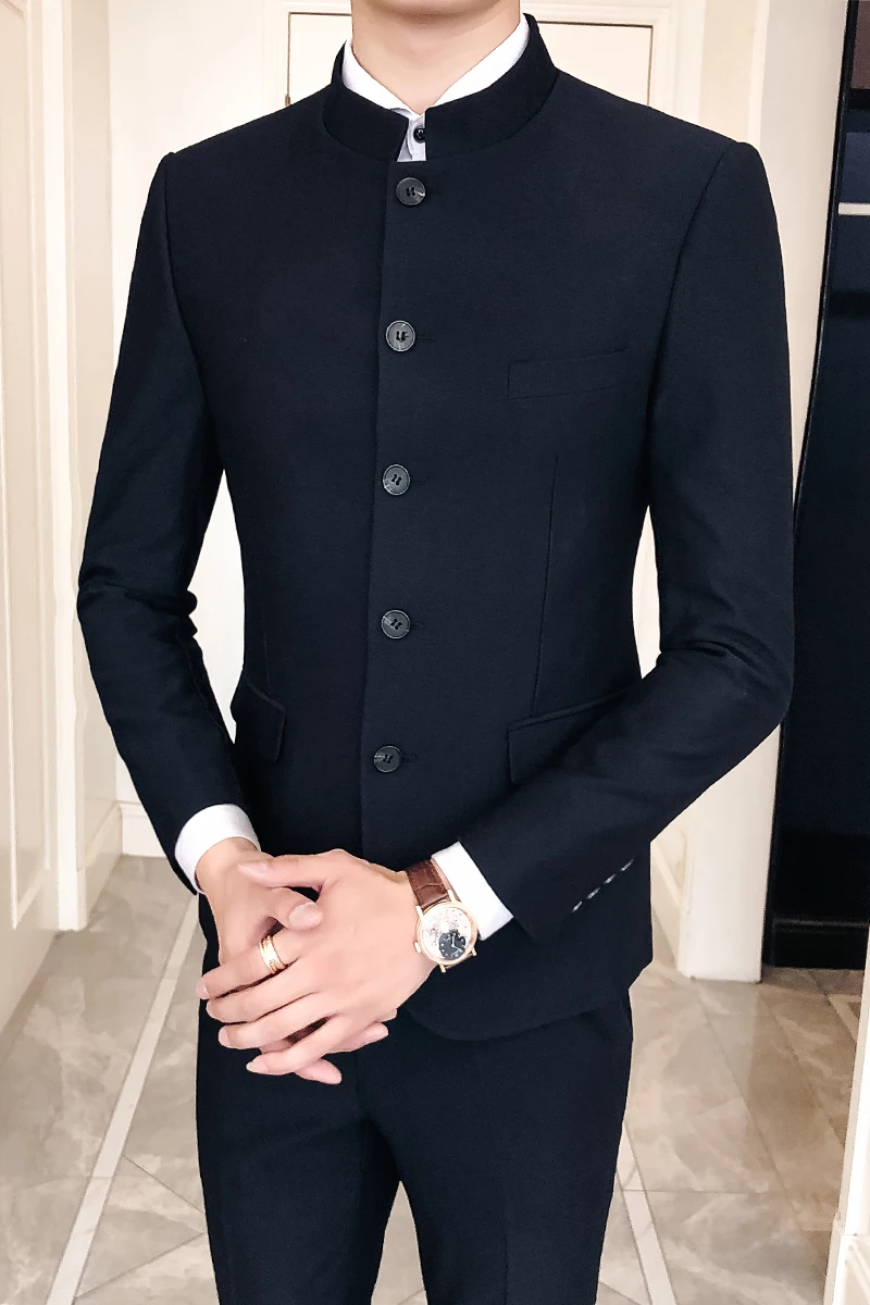 

(tops + Pants) Chinese Wedding Tunic Suits Men's Korean Slim Chinese Wind Small Suit British Business Professional Dress
