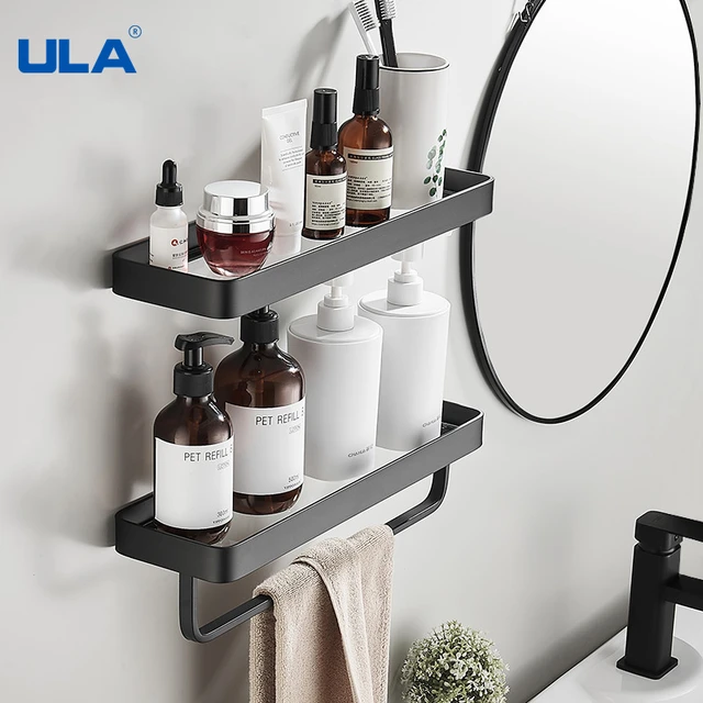 Black / White Bathroom Shelf Shampoo Holder Kitchen Storage Rack Bathroom  Hardware Space Aluminum Shower Room Accessory - AliExpress