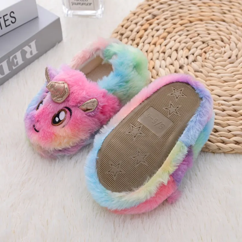Girls/Kids Cute Unicorn Slippers With Warm Plush Fleece Indoor Outdoor