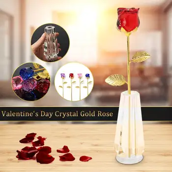 

24K Gold Crystal Rose Dipped Flower Real Long Stem Valentine's Day Love Gift