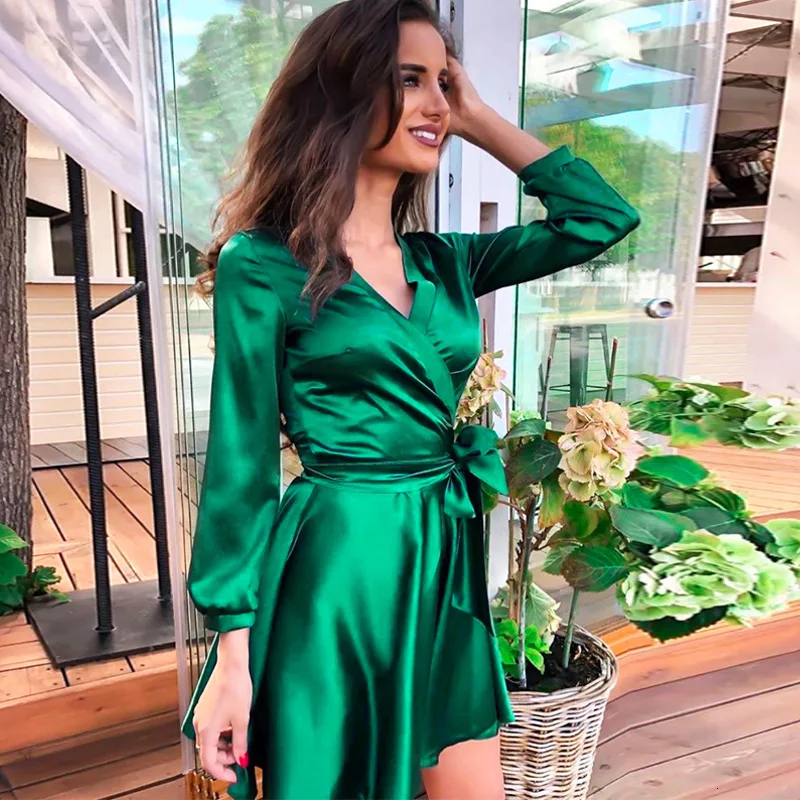 LIJS 2019 зимнее сексуальное сатиновое платье для женщин элегантные платья с длинным