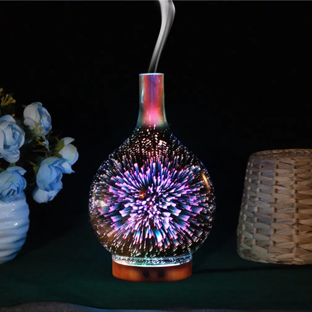 

2018 New 1PC 3D Glass Ball Pattern Humidifier Home Aroma Essential Oil Diffuser With Seven Color Night Lights Air Purification
