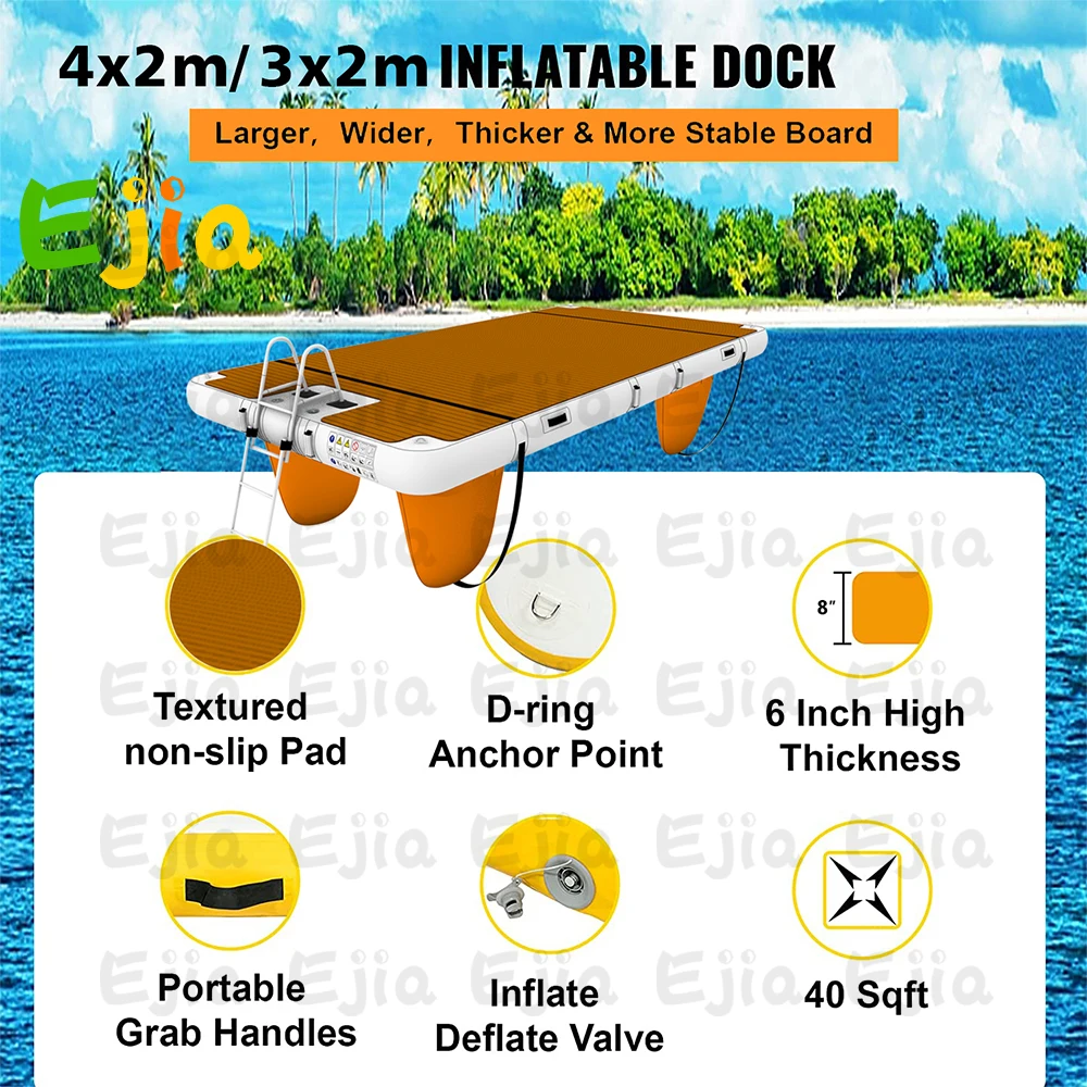 

2/3/4x2X0.2m Water Entertainment Teak EVA Pad Inflatable Floating Island Platform Yacht Dock Floating Dock For Pool Beach Ocean