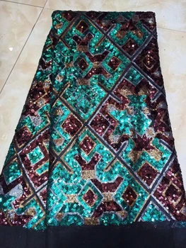 

2019 African Net Lace Fabric, High Quality Elegant Sequins Nigerian Wedding Lace Fabrics 5Yards Sequins French Tulle lace