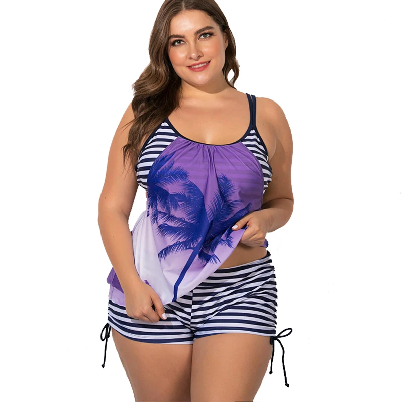 

Plus Size Women's Vintage Swimwear Two Pieces Swimsuit Tankini with Bottom Bathing Suit Beachwear Bikini Set XL XXL XXXL 4XL 5XL