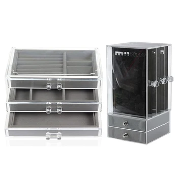 

Promotion! 1Pcs Drawers Jewelry Organizer Box for Necklaces Case 3 Layers Earring Storage Display Tray & 1Pcs Acrylic Jewelry Or