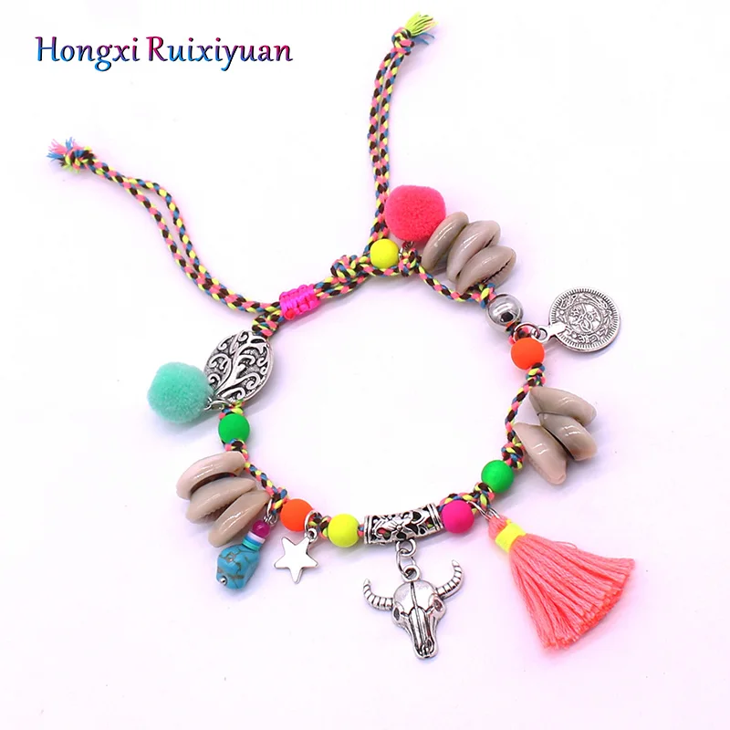 Shell anklet fashion beaded shell bull head retro Bohemia beach party alloy lady bracelet foot jewelry | Украшения и аксессуары