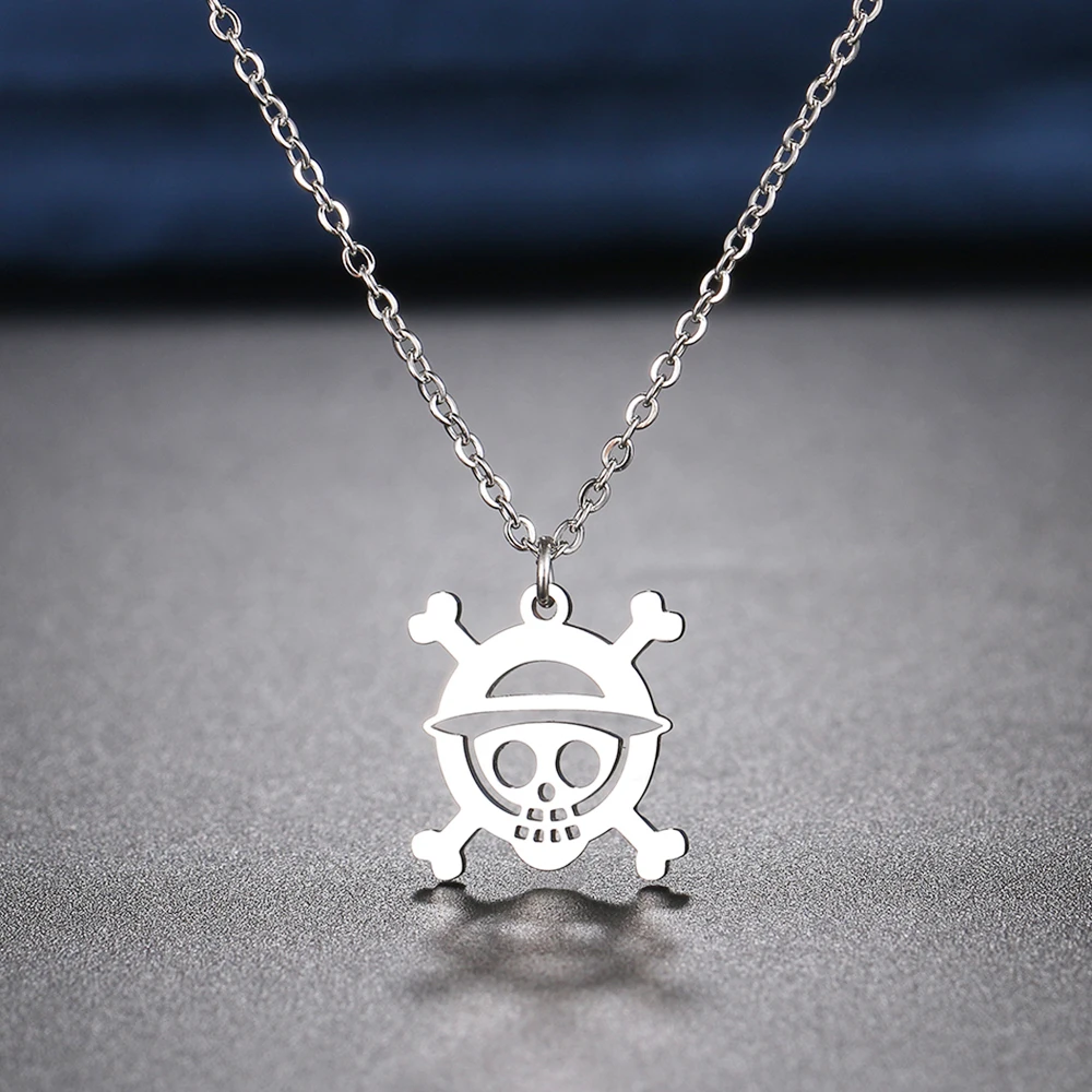 Stainless Steel Necklaces Skeleton Pirate Pendants Chain Choker Jewellery Fashion Necklace For Women Jewelry One Piece Gifts