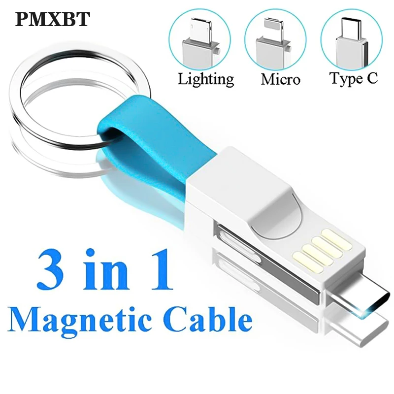 3 в 1 взаимный обмен данными между компьютером и периферийными устройствами Магнитный кабель Micro Тип USB C кабель Lightning для iPhone XS samsung A50 брелок Портативный Зарядное устройство телефона usb C кабели
