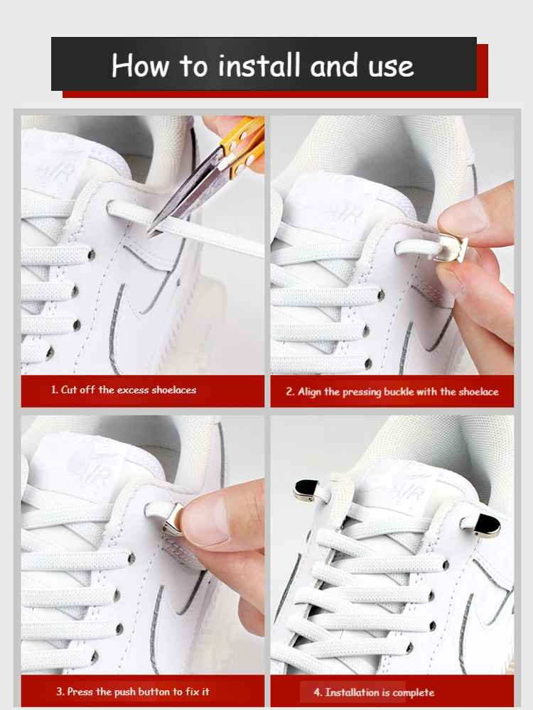 Elastic No Tie Shoe laces Flat Shoelaces Outdoor Leisure Sneaker Quick Safety Shoelace Kids Adult Lazy laces Shoe accessories