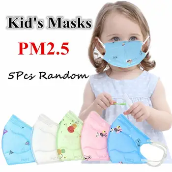

5pcs/set Children Face Guard 3D PM2.5 Melt-blown Fabric Protective Covers with Cartoon Pattern Decor Baby Infant Protection Mask