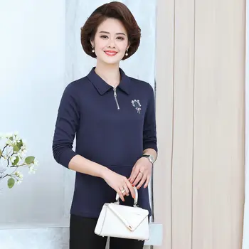 

Spring Woman Casual Blouse Red Navy Blue Orange Plain Colour Turn Down Collar Quater Zipper Front Design Leisure Tops Women 2020