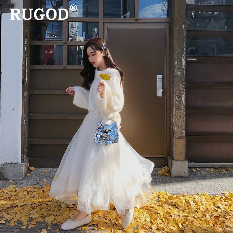RUGOD, элегантный женский свитер, корейский стиль, ins, Одноцветный, круглый вырез, выдалбливают, белый, вязанный, пуловеры, женский,, Повседневная зимняя одежда