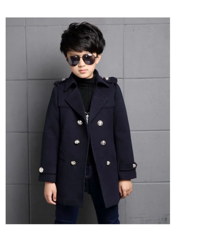 New Kids Clothes Boys Wool Coat Autumn Winter Woolen Jackets Children Thick Warm Trench Turn Down Collar School Kids Outwear