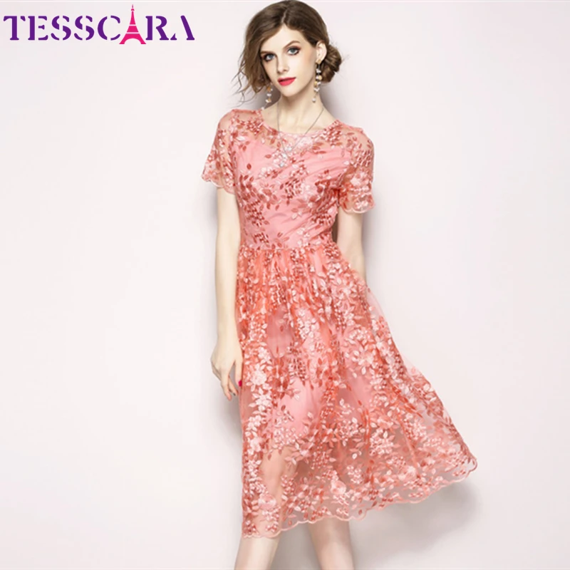Женское летнее элегантное Сетчатое платье TESSCARA с вышивкой женские