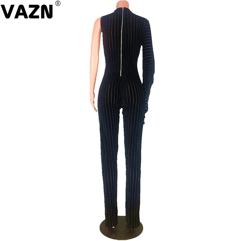 VAZN MDF5098, хит, асимметричный,, однотонный, Повседневный, женский комбинезон, сексуальный, круглый ворот, длинный рукав, длинные штаны, топ, мягкий, Облегающий комбинезон